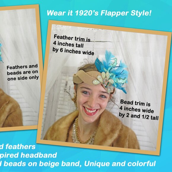 Great Gatsby inspired headband, Beads, glitter and feathers 1920's Flapper style - Picture 11 of 12